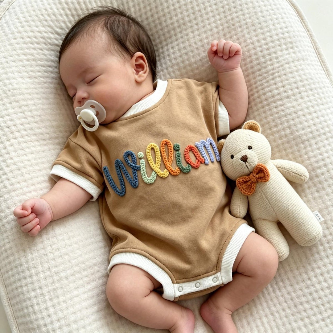 Personalized Hand-Embroidered Baby Romper – Baby-Safe Cotton Outfit - Canvasgiftco
