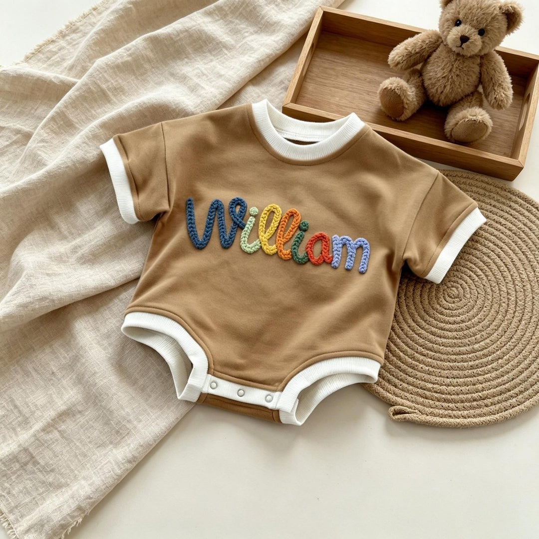 Personalized Hand-Embroidered Baby Romper – Baby-Safe Cotton Outfit - Canvasgiftco