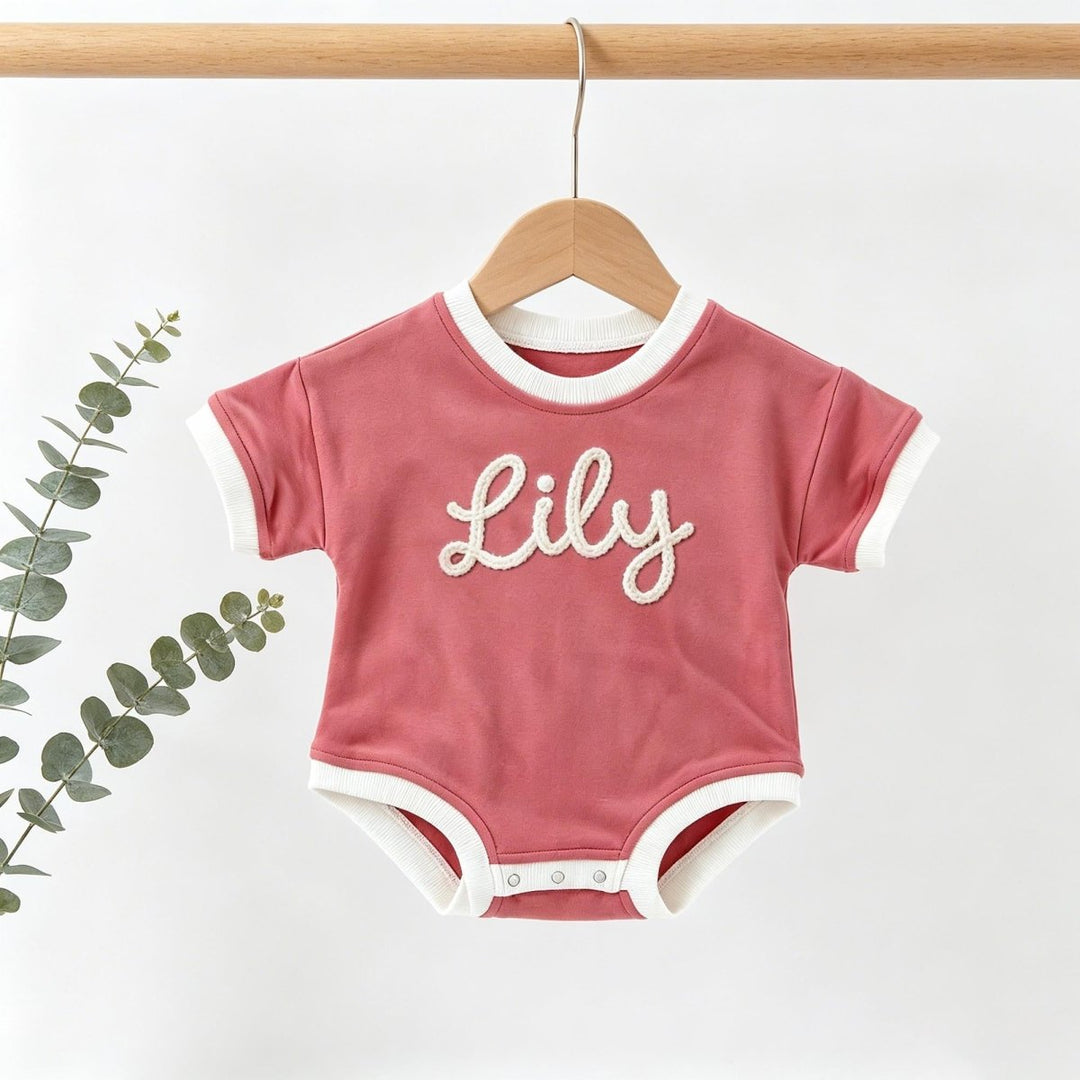 Personalized Hand-Embroidered Baby Romper – Baby-Safe Cotton Outfit - Canvasgiftco