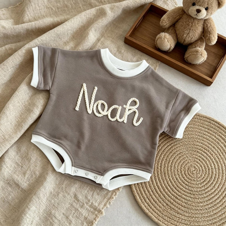 Personalized Hand-Embroidered Baby Romper – Baby-Safe Cotton Outfit - Canvasgiftco