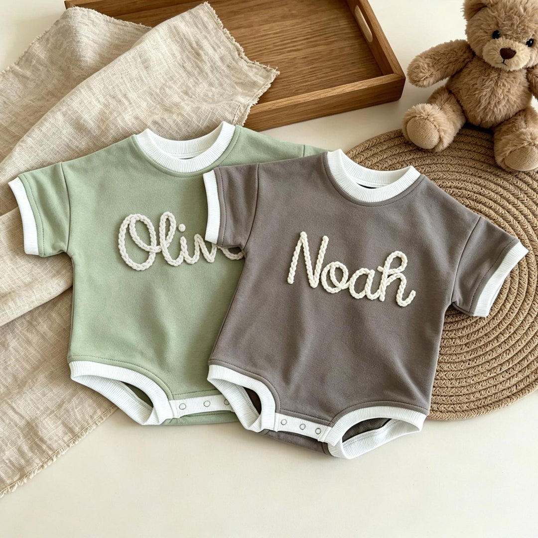 Personalized Hand-Embroidered Baby Romper – Baby-Safe Cotton Outfit - Canvasgiftco
