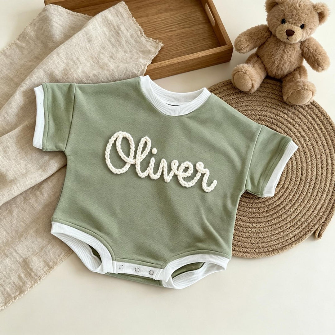 Personalized Hand-Embroidered Baby Romper – Baby-Safe Cotton Outfit - Canvasgiftco