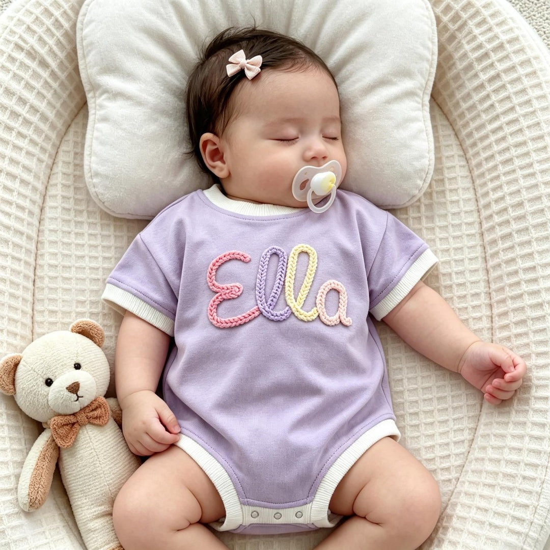 Personalized Hand-Embroidered Baby Romper – Baby-Safe Cotton Outfit - Canvasgiftco