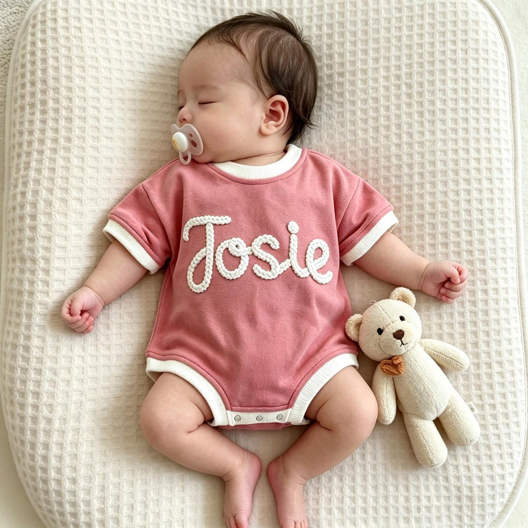 Personalized Hand-Embroidered Baby Romper – Baby-Safe Cotton Outfit - Canvasgiftco