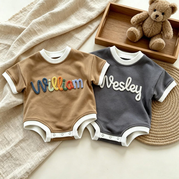 Personalized Hand-Embroidered Baby Romper – Baby-Safe Cotton Outfit - Canvasgiftco