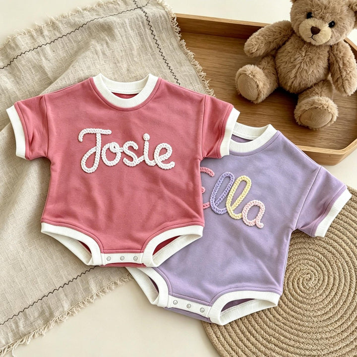 Personalized Hand-Embroidered Baby Romper – Baby-Safe Cotton Outfit - Canvasgiftco