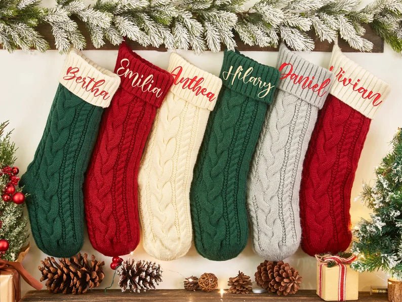Personalized Hand Embroidered Christmas Stocking Decorations, Sock Gift Bags - Canvasgiftco