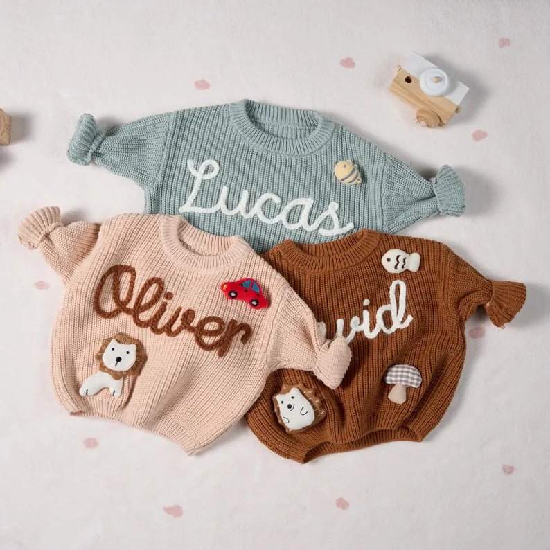 Personalized Hand - Knitted Baby Sweaters - A Hand - Embroidered Sweater Made for Baby’s First Memories - Canvasgiftco