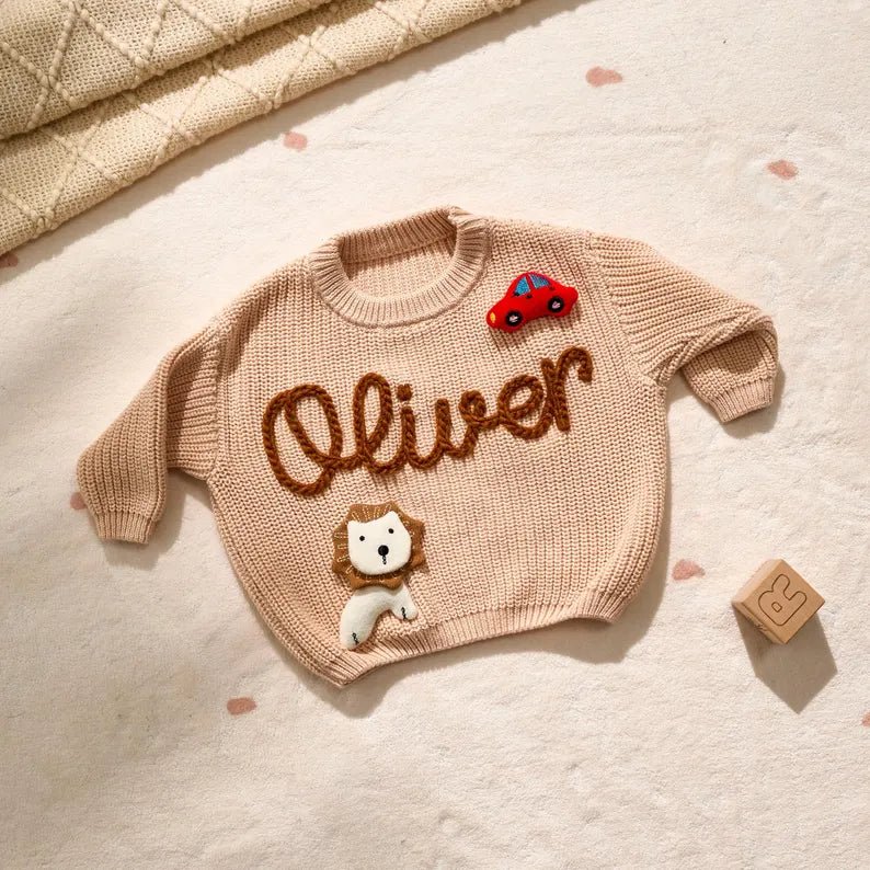 Personalized Hand - Knitted Baby Sweaters - A Hand - Embroidered Sweater Made for Baby’s First Memories - Canvasgiftco