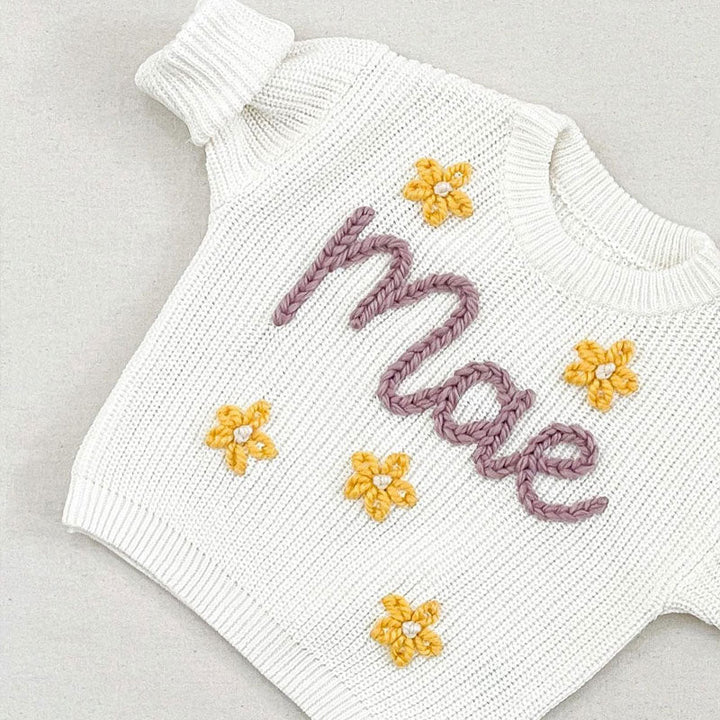Personalized Hand - Knitted Baby Sweaters - A Hand - Embroidered Sweater Made for Baby’s First Memories - Canvasgiftco