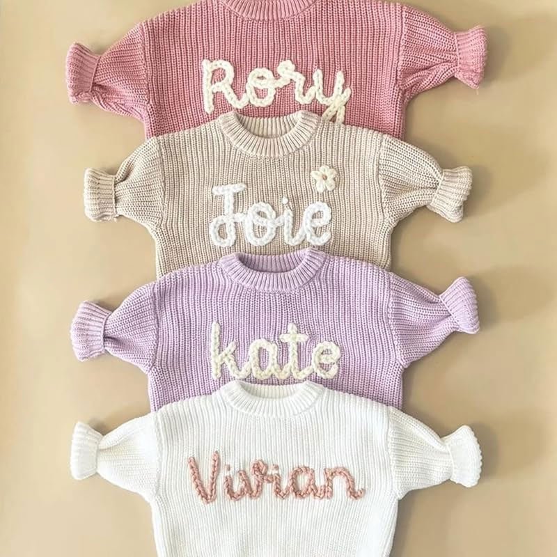 Personalized Hand-Knitted Baby Sweaters - A Hand-Embroidered Sweater Made for Baby’s First Memories - Canvasgiftco