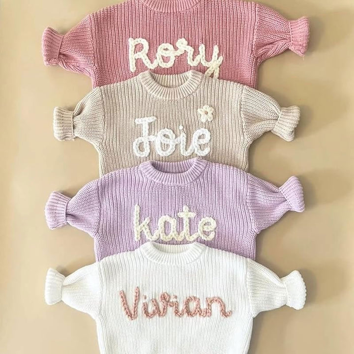 Personalized Hand - Knitted Baby Sweaters - A Hand - Embroidered Sweater Made for Baby’s First Memories - Canvasgiftco