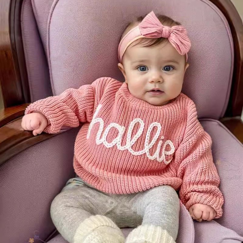 Personalized Hand - Knitted Baby Sweaters - A Hand - Embroidered Sweater Made for Baby’s First Memories - Canvasgiftco