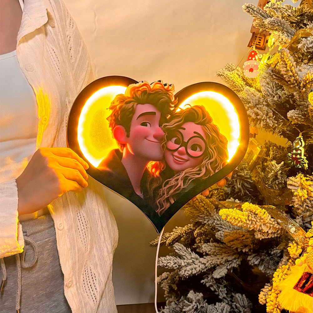 Personalized Heart Photo Cartoon Portrait Frame with LED - Canvasgiftco