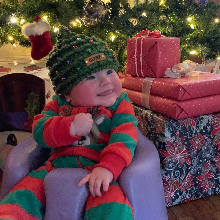 Personalized Leather Patch Christmas Tree Crochet Hat - Canvasgiftco