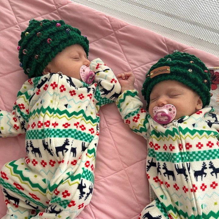 Personalized Leather Patch Christmas Tree Crochet Hat - Canvasgiftco