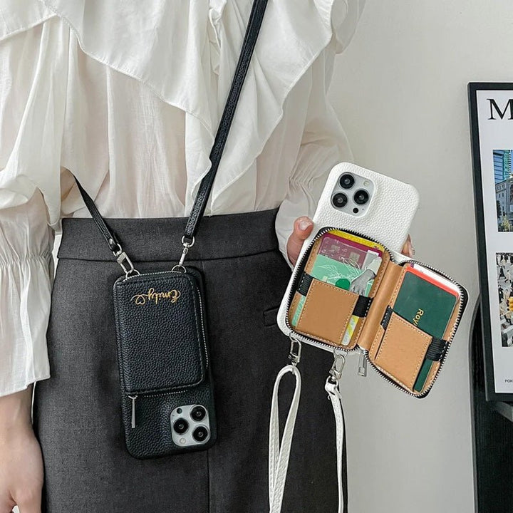 Personalized Leather Wallet Crossbody Phone Case For iPhone - Canvasgiftco