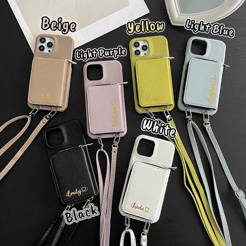 Personalized Leather Wallet Crossbody Phone Case For iPhone - Canvasgiftco