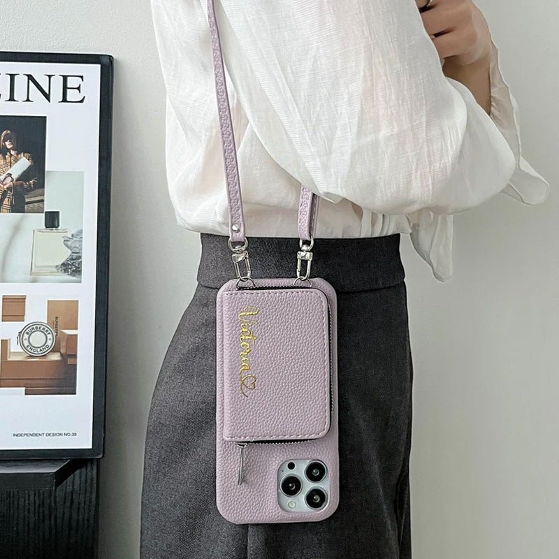 Personalized Leather Wallet Crossbody Phone Case For iPhone - Canvasgiftco