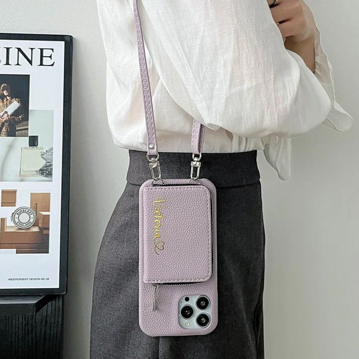 Personalized Leather Wallet Crossbody Phone Case For iPhone - Canvasgiftco