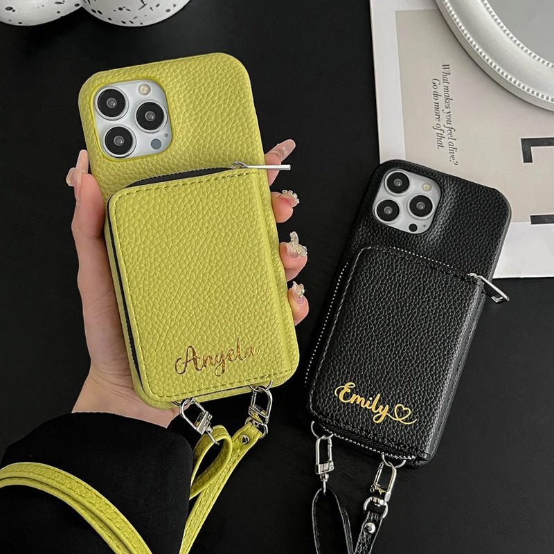 Personalized Leather Wallet Crossbody Phone Case For iPhone - Canvasgiftco