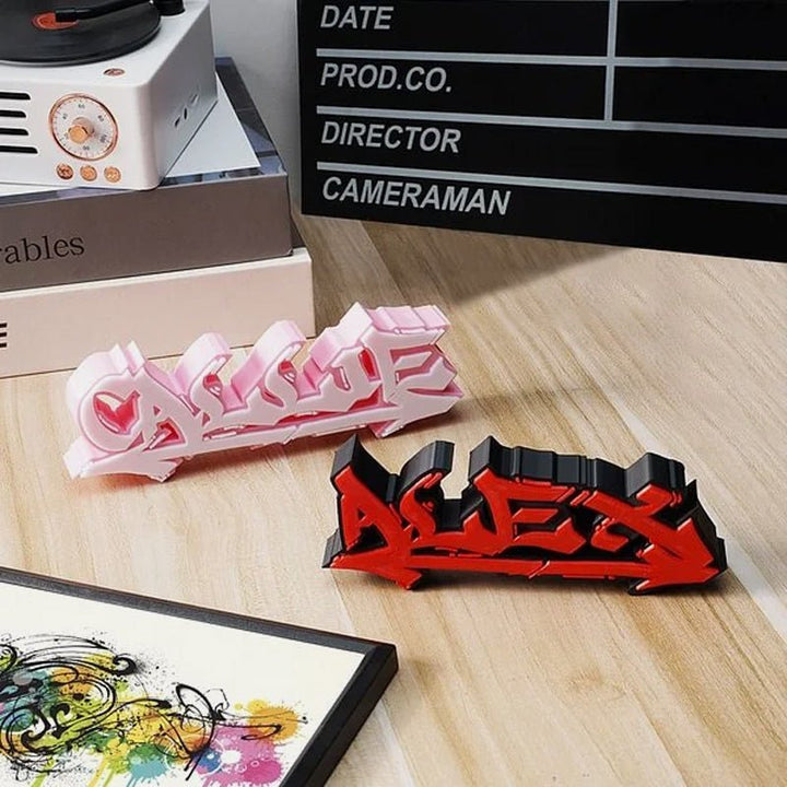 Personalized multi-color 3D printed graffiti nameplate - Canvasgiftco