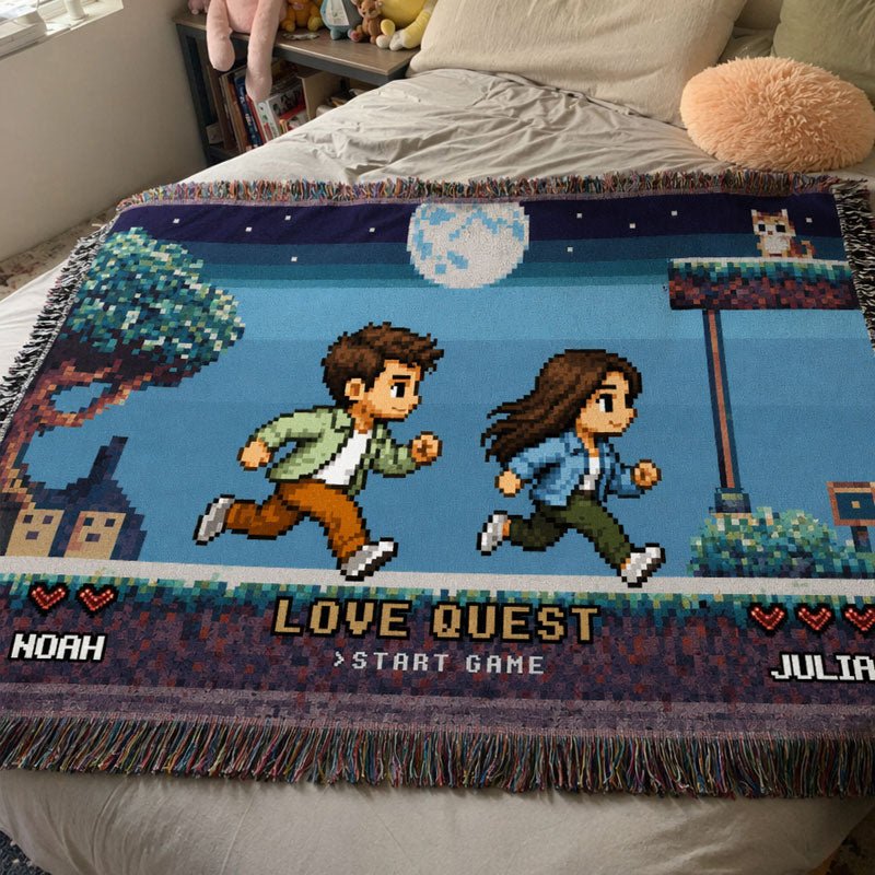 Personalized Pixel Love Quest Blanket – Turn Your Photo Into A Retro Game Adventure - Canvasgiftco