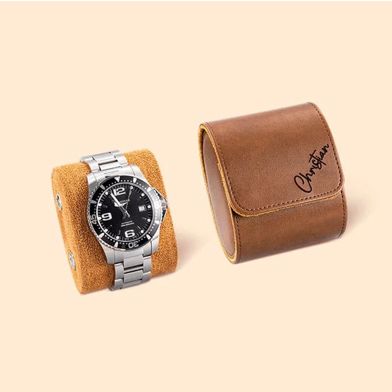 Personalized Portable Monogram Leather Watch Roll Travel Case with 1 - 3 Slots Wedding Father's Day Gift for Men Groomsmen - Canvasgiftco
