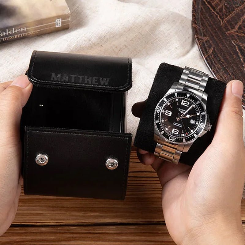 Personalized Portable Monogram Leather Watch Roll Travel Case with 1 - 3 Slots Wedding Father's Day Gift for Men Groomsmen - Canvasgiftco