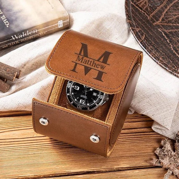 Personalized Portable Monogram Leather Watch Roll Travel Case with 1 - 3 Slots Wedding Father's Day Gift for Men Groomsmen - Canvasgiftco