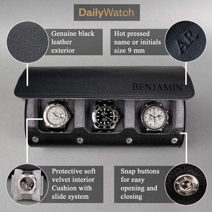 Personalized Portable Monogram Leather Watch Roll Travel Case with 1 - 3 Slots Wedding Father's Day Gift for Men Groomsmen - Canvasgiftco