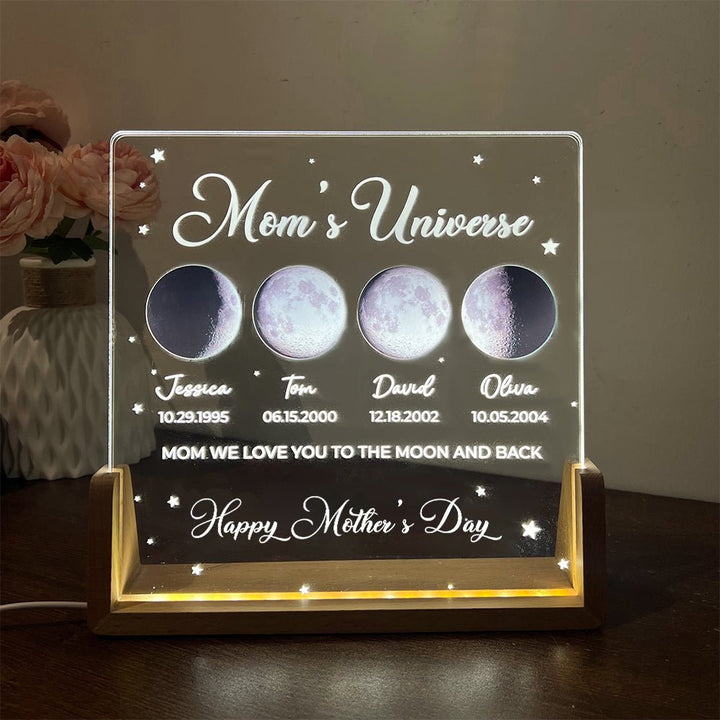 Personalized Real Moon Phase LED Light Painting - Mom's Sky - Canvasgiftco
