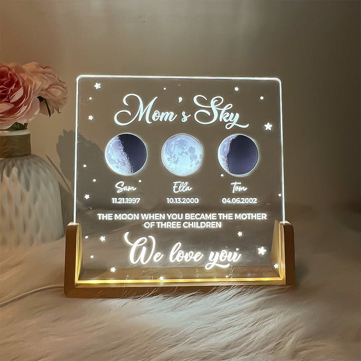 Personalized Real Moon Phase LED Light Painting-Mom's Sky - Canvasgiftco
