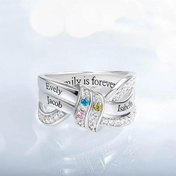 Personalized Ribbon Knot Ring - 1 - 8 Birthstones and Engraved Names - Canvasgiftco