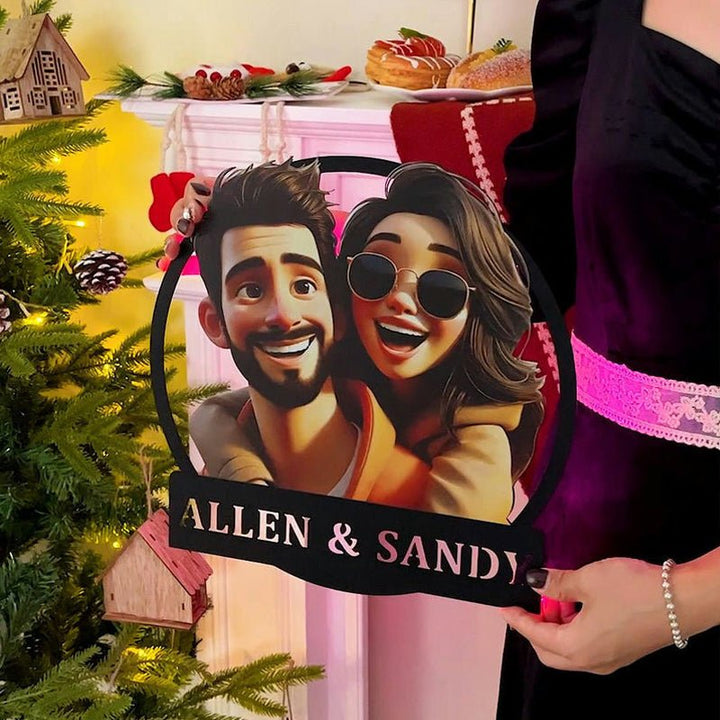 Personalized Round Cartoon Photo Frame Romantic Gift For Valentine's Day - Canvasgiftco