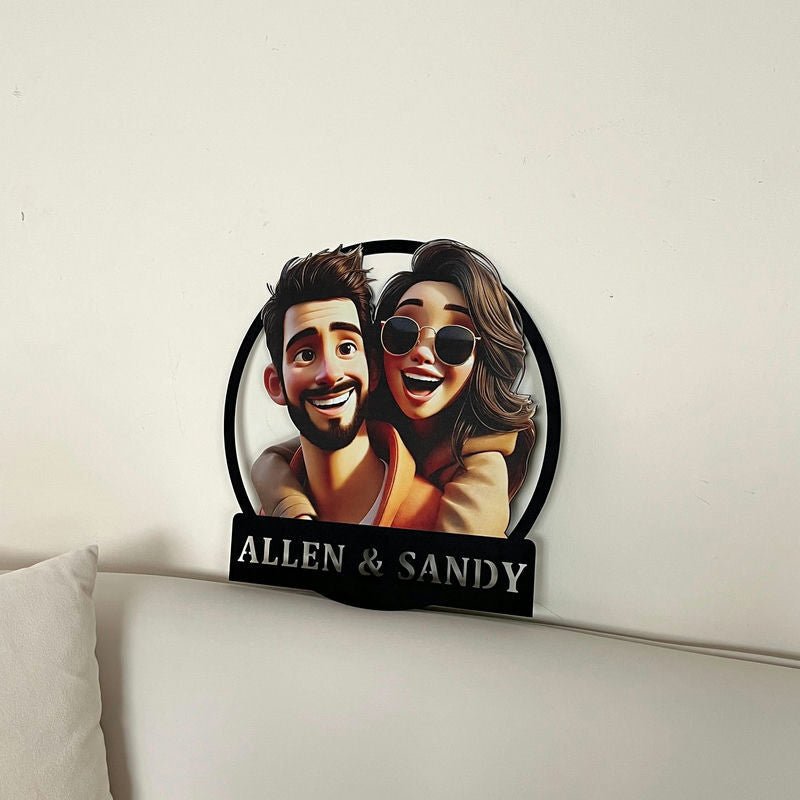 Personalized Round Cartoon Photo Frame Romantic Gift For Valentine's Day - Canvasgiftco