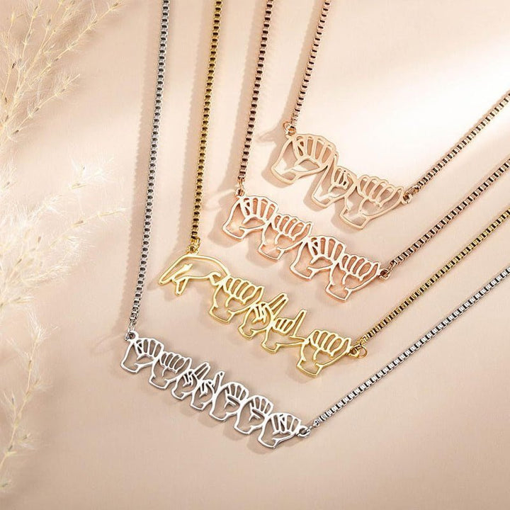 Personalized Sign Language Necklace with Fingerspelling Name Charm - Canvasgiftco