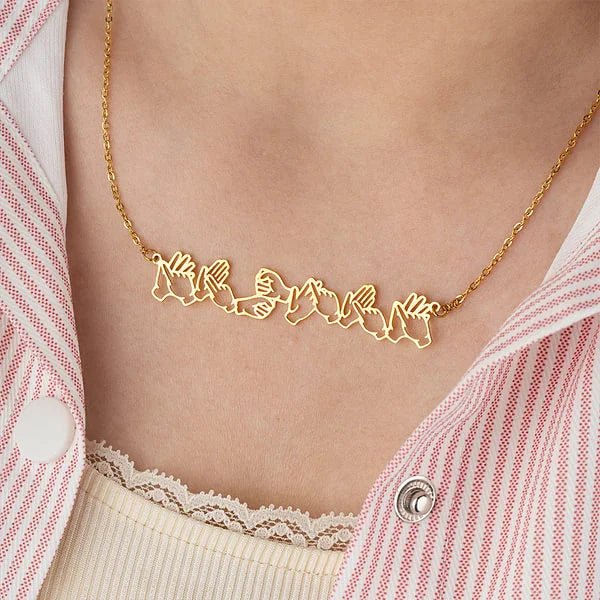 Personalized Sign Language Necklace with Fingerspelling Name Charm - Canvasgiftco