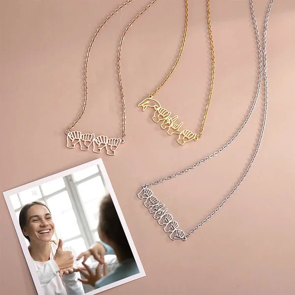 Personalized Sign Language Necklace with Fingerspelling Name Charm - Canvasgiftco