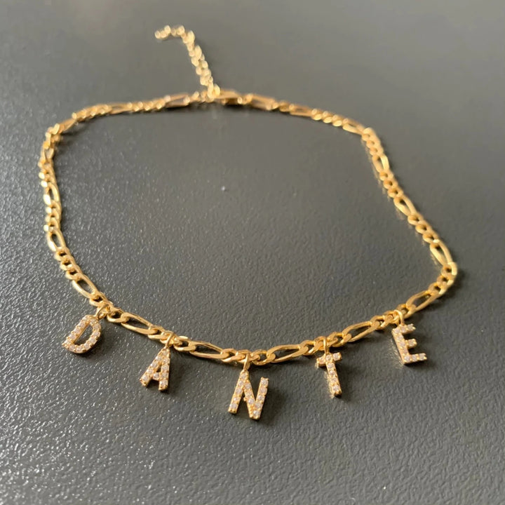 Personalized Sparkle Initial Anklet with Adjustable Figaro Chain & Crystal Initials - Canvasgiftco