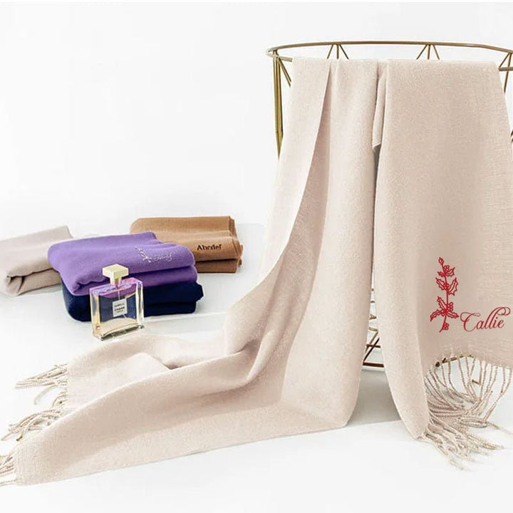 Personalized Ultra - Soft Warm Scarf with Birth Flower and Custom Text - Canvasgiftco