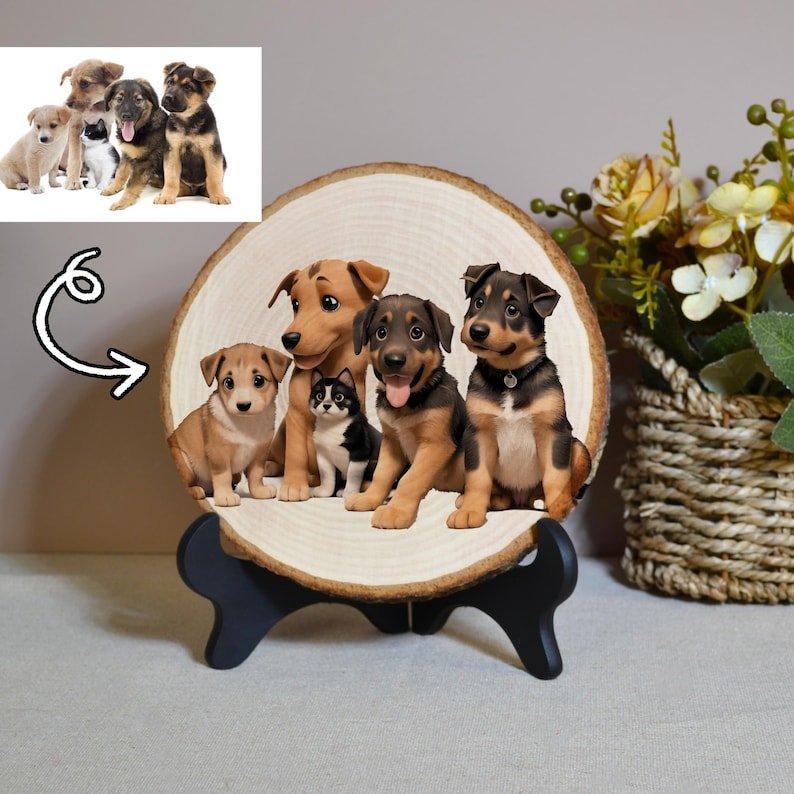Personalized Wood Pile Tree Rings Cartoon Portrait - Canvasgiftco