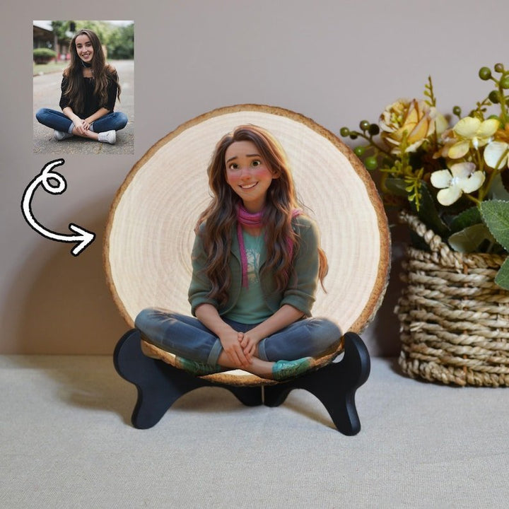 Personalized Wood Pile Tree Rings Cartoon Portrait - Canvasgiftco