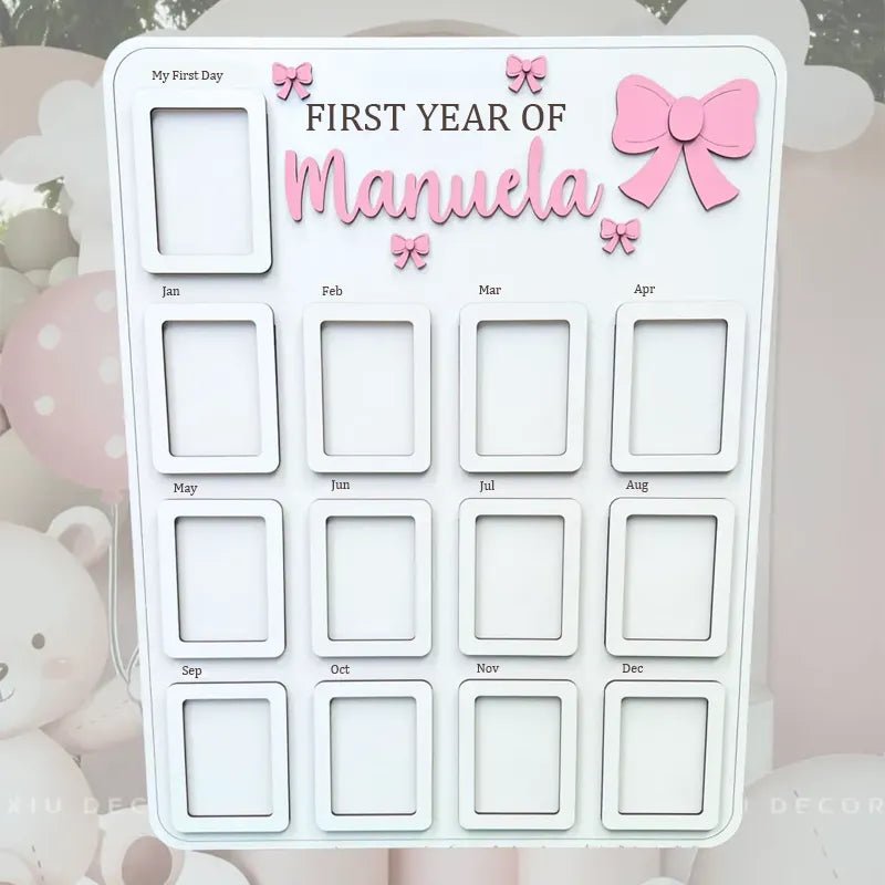 Pink Bow – Personalized Baby’s First Year Photo Frame - Canvasgiftco