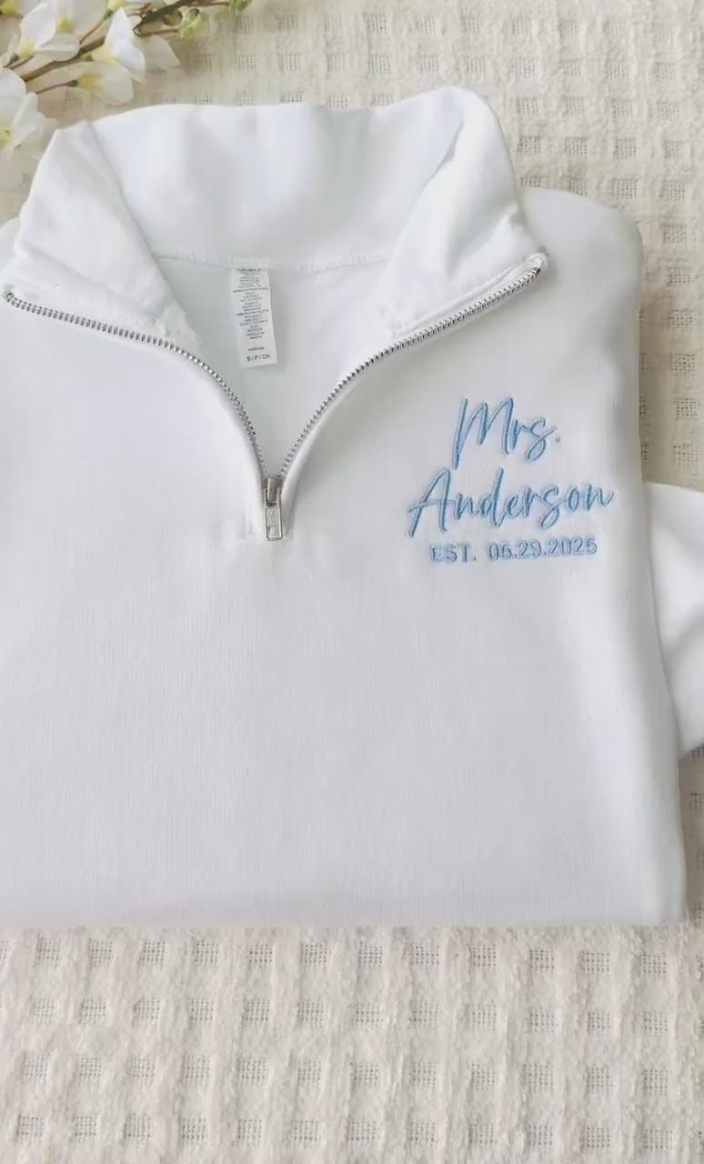 "Mrs. to Be" Personalized Quarter-Zip Bridal Sweatshirt
