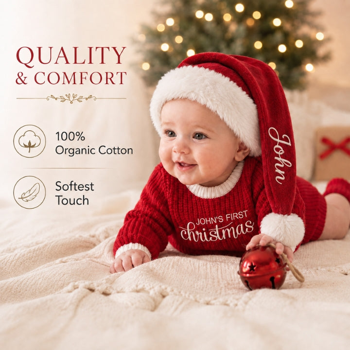 Personalized Baby’s First Christmas Organic Cotton Knit Romper