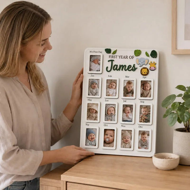 Safari Animals – Personalized Baby’s First Year Photo Frame - Canvasgiftco