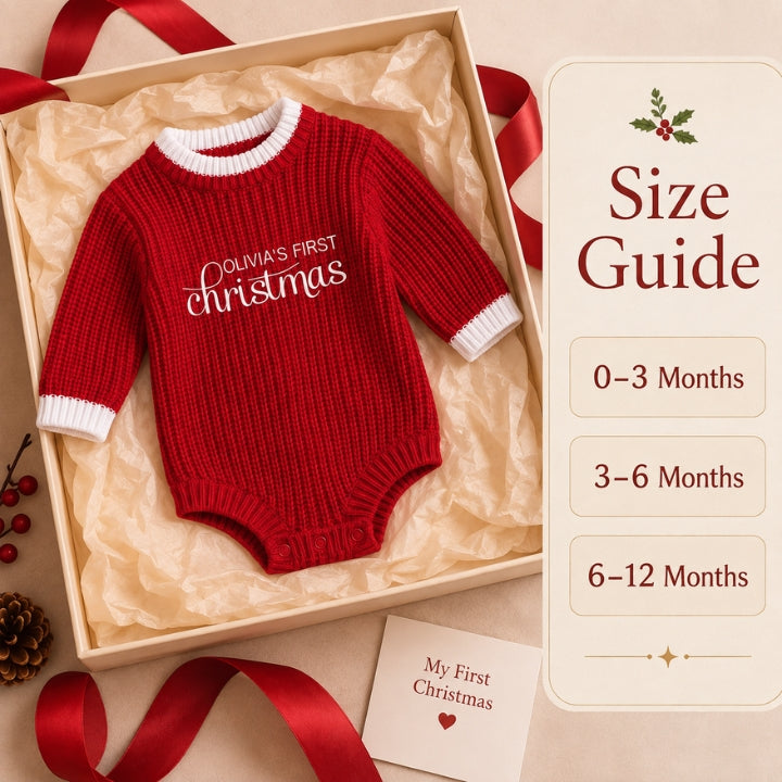 Personalized Baby’s First Christmas Organic Cotton Knit Romper