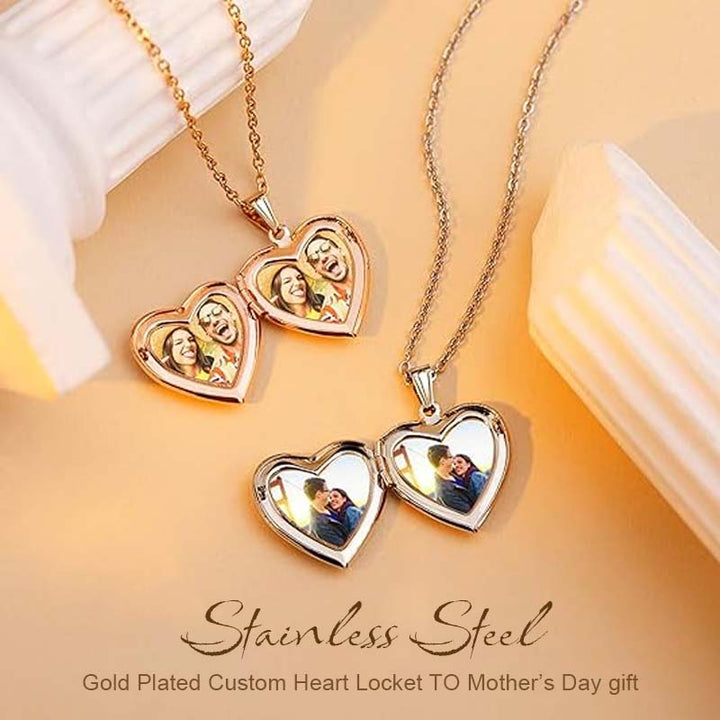 Stainless Steel Gold Plated Custom Heart Locket To Mother’s Day gift - Canvasgiftco