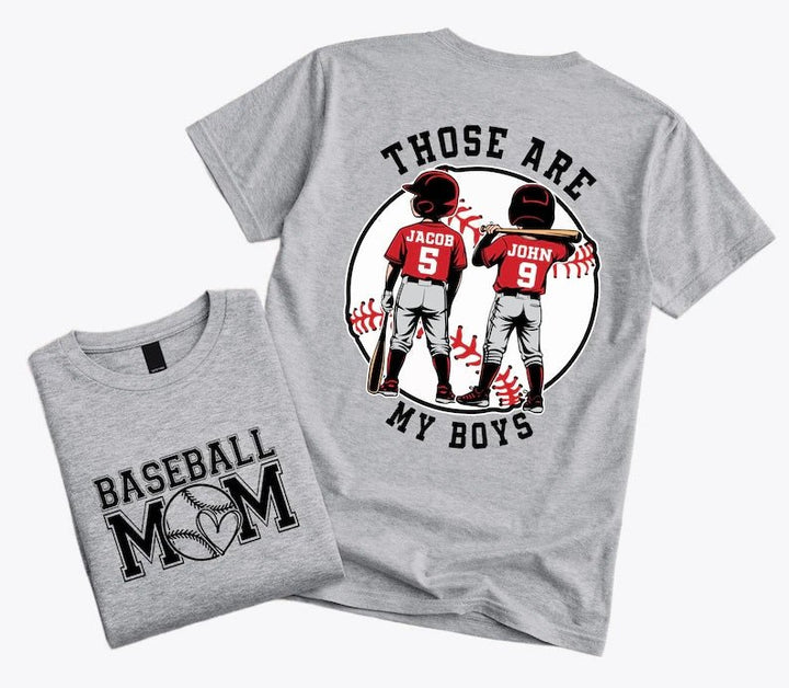 "That's My Boys" Custom Baseball Mom Shirt – Personalized with Kids' Names & Numbers - Canvasgiftco